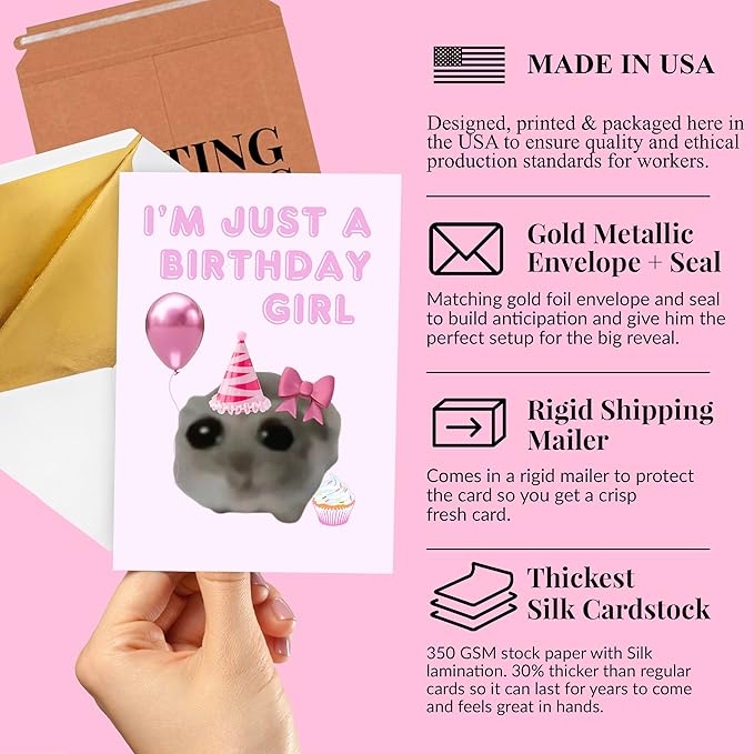 GIFTING GIGGLES Happy Birthday Card for Women - Best Friend, Sister, Mother, Daughter - Bday Card for her - Just a girl meme - 13th 16th 18th 21st 25th 30th 40th 50th 60th 70th