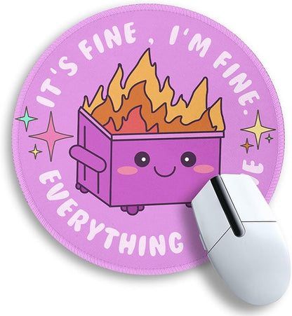 Gctriki Dumpster on Fire Mouse Pad, Cute Round Mouse Pads for Desk, Funny Purple Mousepad for Computer Laptop Gaming, Stitched Edge Non-Slip Rubber Base, Cute Office Desk Accessories Decor for Women