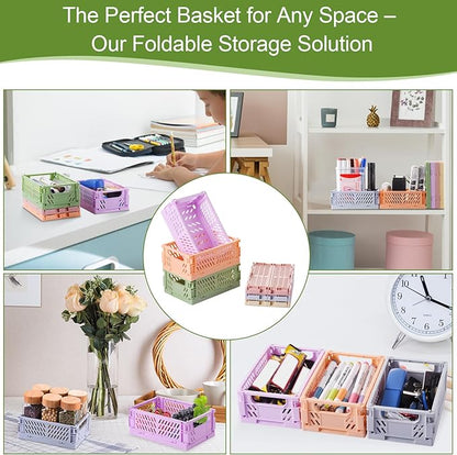 6-Pack Small Pastel Plastic Storage Baskets, Collapsible Crates for Organizing, Space-Saving Mini Bins for Classroom, Kitchen, Office, Bedroom (5.8" x 3.8" x 2.2")