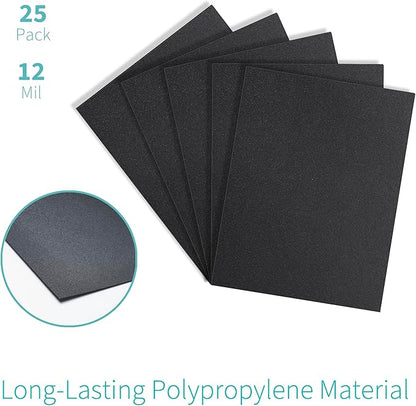 Binditek 25 Pack 12 Mil Sand-Textured Polycover, Midweight Binding Front and Back Covers, Lightly Textured Sand Finish, 8-1/2" x 11", Square Corners, Un-Punched, Black, Office Supplies