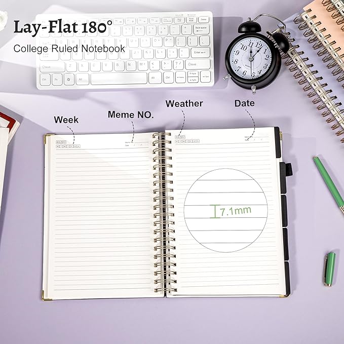 Yoment Leather Spiral Notebooks for Work 5 Subject Notebook College Ruled with Dividers 360 Pages B5 Hardcover Lined Journals for Women Men Writing B5 Size, Black