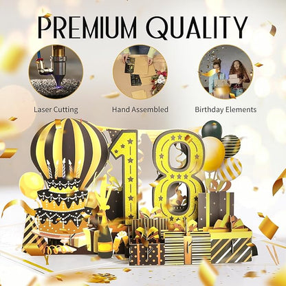 18th Birthday Card for Girls Boy, Jumbo Pop Up Funny 18th Birthday Cards for Son Daughter, Happy 18th Birthday Decorations for 18 Year Old Boys Girl Funny Birthday Gifts, Review of 2007, Black Gold