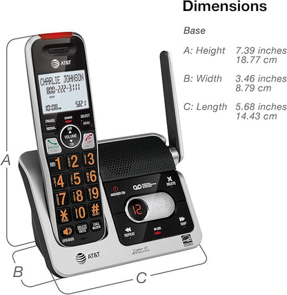 AT&T BL102-2 DECT 6.0 2-Handset Cordless Phone for Home with Answering Machine, Call Blocking, Caller ID Announcer, Audio Assist, Intercom, and Unsurpassed Range, Silver/Black