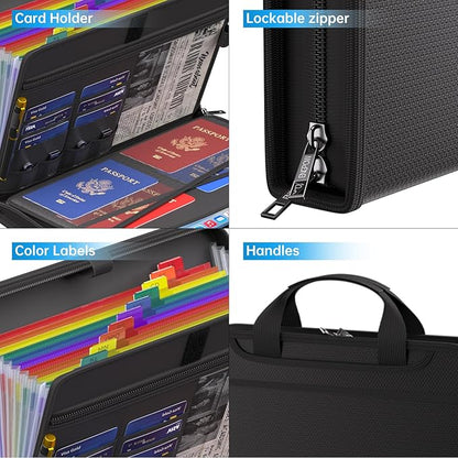 ENGPOW Accordion File Organizer,Fireproof Expanding File Folder with Multi Pockets,13 Colorful Pockets Document Organizer with Handle & Labels,Portable Home Travel Safe Storage for Letter A4 Files