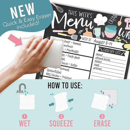 Doodle Magnetic Weekly Meal Planner Dry Erase Board for Refrigerator - Magnetic Meal Planner for Refrigerator Dry Erase, Weekly Dinner Menu Board for Kitchen Conversion Chart Magnet, Grocery List…