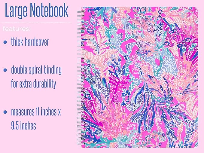 Lilly Pulitzer Large Hardcover Spiral Notebook, 11" x 9.5" with 160 College Ruled Pages, Aquadesiac