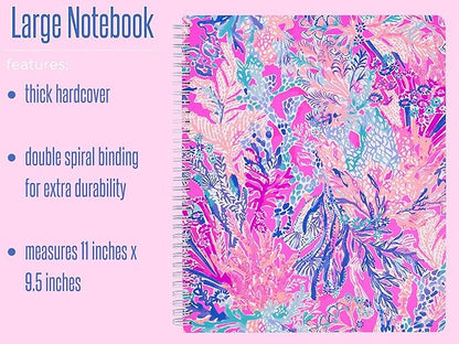 Lilly Pulitzer Large Hardcover Spiral Notebook, 11" x 9.5" with 160 College Ruled Pages, Aquadesiac