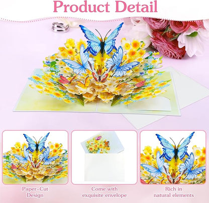 D4DREAM 3D Floral Butterfly Card for Women - Mothers Day Butterfly Flowers Pop Up Greeting Card Thinking of You Cards Sympathy Memorial Birthday Gifts for Grandma Mom Wife