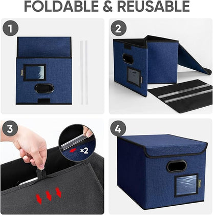 BALEINE File Organizer Box with Lid, Collapsible File Folder Organizer with Plastic Slide, Hanging File Folder Box for Office Document Storage (1 Pack, Blue)