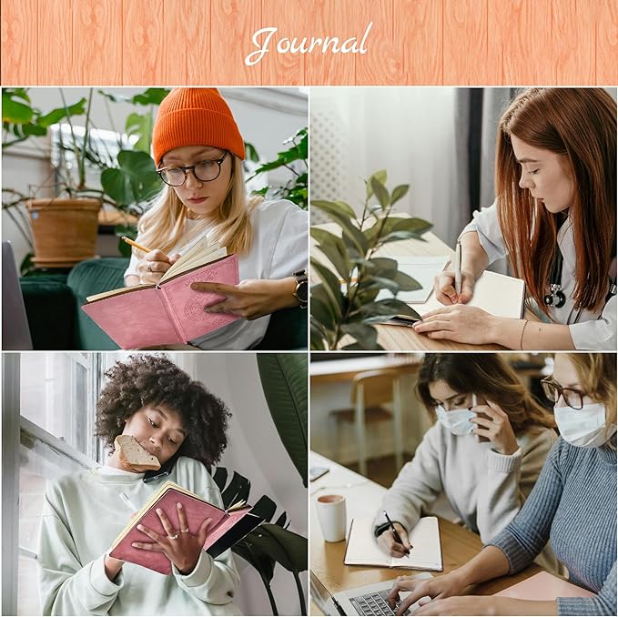 CAGIE Lined Journal for Men Soft Cover Notebook Leather Journals for Writing, 180 Lay Flat Vintage Mens Journal Personal Diary, 5.7'' X 8.3'', Pink