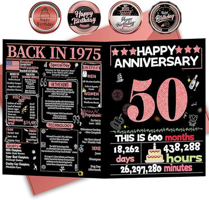 Joycard 50th Anniversary Card for Women, Gold Wedding Card for Wife, Sweet Marriage Decorations Gifts for Couple, Perfect for Her on Anniversary Day, Back in 1975