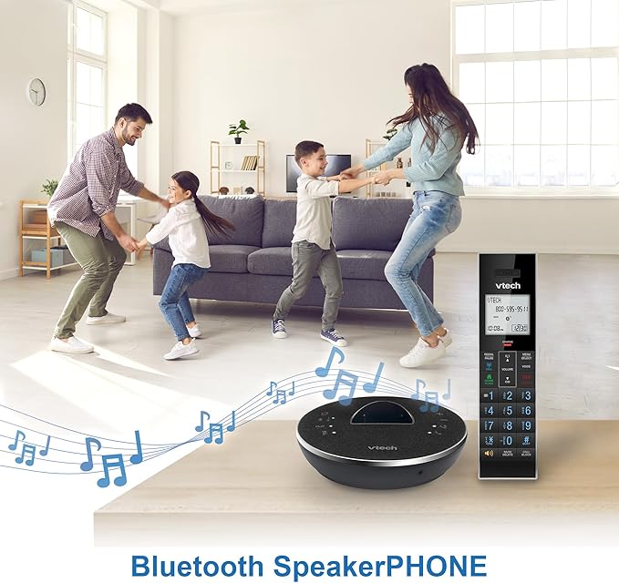 VTech LS6381 DECT 6.0 Cordless Phone with Bluetooth Speaker, Echo Cancellation, Noise Reduction, Music Streaming, Landline Phone with Answering Machine Easy to Read Smart Call Blocker