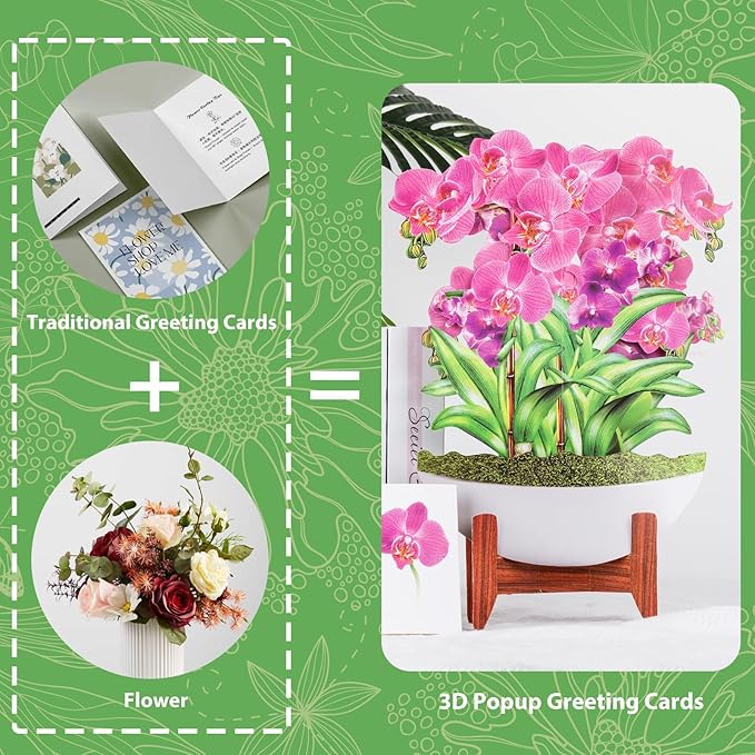Pop Up Cards,Butterfly Orchid,12 Inch Forever Flower Bouquet 3D Popup Greeting Cards With Blank Note Card and Envelope,Perfect For Birthday, Christmas, Thanksgiving Day,Mother's Day Gifts
