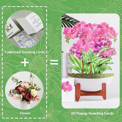 Pop Up Cards,Butterfly Orchid,12 Inch Forever Flower Bouquet 3D Popup Greeting Cards With Blank Note Card and Envelope,Perfect For Birthday, Christmas, Thanksgiving Day,Mother's Day Gifts