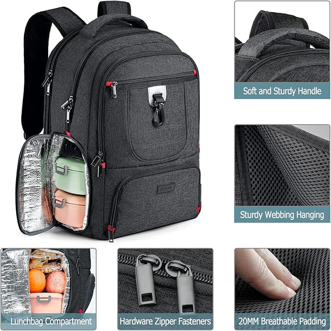 BIKROD Lunch Backpack, Insulated Cooler Lunch Bag Backpack, Large Travel 17.3 Laptop Back Pack Sturdy Computer College School Bookbag for Women Men for Men Women Work Hiking Picnic