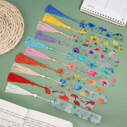 10 Pieces Flower Resin Bookmark Transparent Floral Bookmarks for Women Cute Bookmarks Flower Page Marker with Tassels, Christmas Gifts Stocking Stuffers for Women Kids