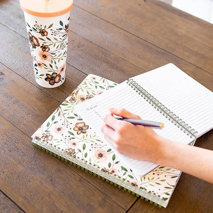 Steel Mill & Co Cute Green Mini Spiral Notebook, 8.25" x 6.25" Journal with Durable Hardcover and 160 Lined Pages, Woodland Floral