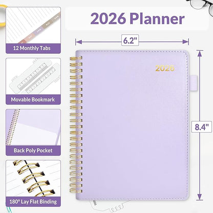 SUNEE 2026 Weekly & Monthly Planner 6.4"x8.5"- 12 Month (January 2026 - December 2026), Vegan Leather Cover, Pocket, Bookmark, Notes, Monthly Tab, Purple
