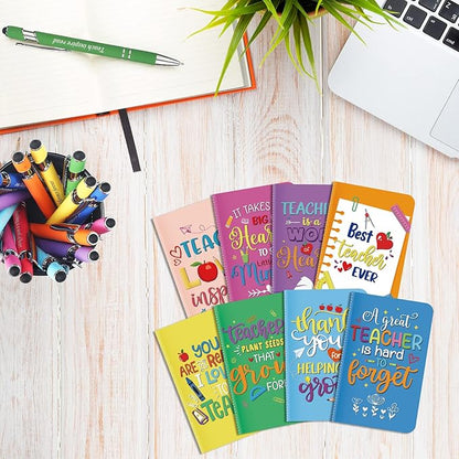 Funrous 32 Pcs Motivational Quote Pens Inspirational Notepads Mini Journal with Ballpoint Pen Small Notebooks Gift Set for Men Women Coworkers, Adult Party Favors Prizes Gift Bulk(Teacher)