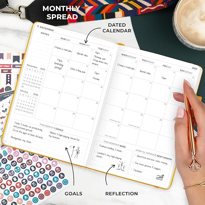Clever Fox Dated Planner Premium Edition – 2025-2026 Weekly Planner for Planning, Goal Setting & Time Management – Planner Notebook with Habit Tracker & to-do List – A5 Size (Amber Yellow)