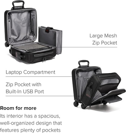 TUMI - Alpha Small Compact 4-Wheeled Briefcase - Laptop Briefcase - Rolling Suitcase with USB Ports - TUMI Tracer - Black