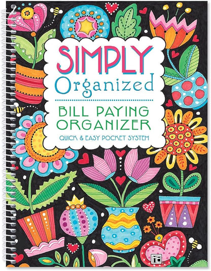©Mary Engelbreit Bill Paying Organizer Book - Personal Account book, 9" by 12 inch, Spiral-Bound, 14 Pockets, 32 Label Stickers, Bill Tracking