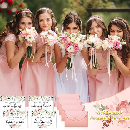 Spakon 16 Pcs Will You Be My Bridesmaid Cards with Envelopes Watercolor Greenery Floral Bridal Proposal Maid of Honor Matron of Honor Invited Favor for Bridal Shower Wedding (Flower)