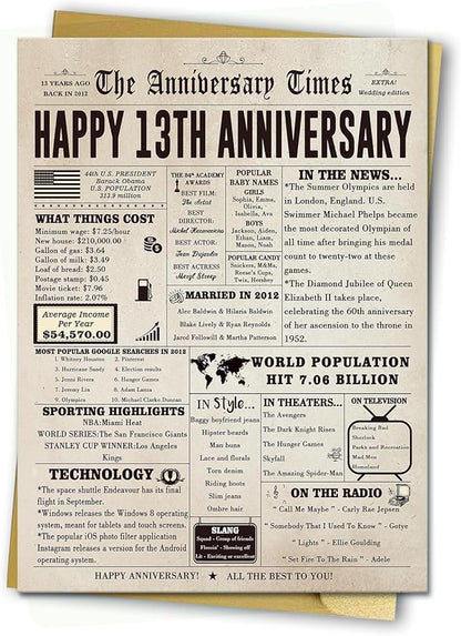 Retro 13th Anniversary Cards for Parents, Romantic 13th Wedding Anniversary Decoration for Husband Wife, Sweet 13 Year Anniversary Card Gifts for Him Her, Lace Wedding Gifts