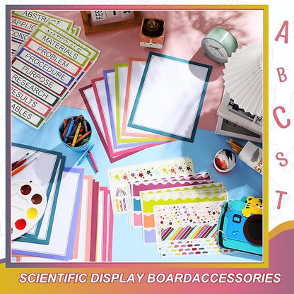 90 Pcs Science Fair Board Supplies 60 Trim Scalloped Bulletin Board Borders 24 Presentation Board Subtitles 6 Science Fair Titles for Classroom Display Boards(Classic)