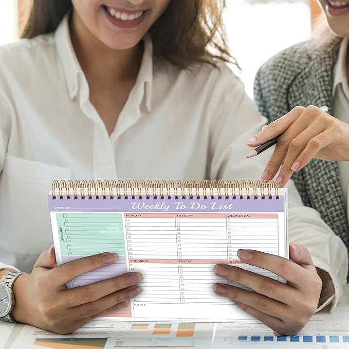 Weekly To Do List Notepad with Priorities,Follow Up 8.5"×11" 12 Monthes Undated Weekly Desk Planner Organizer for School,Office Supplies,Family