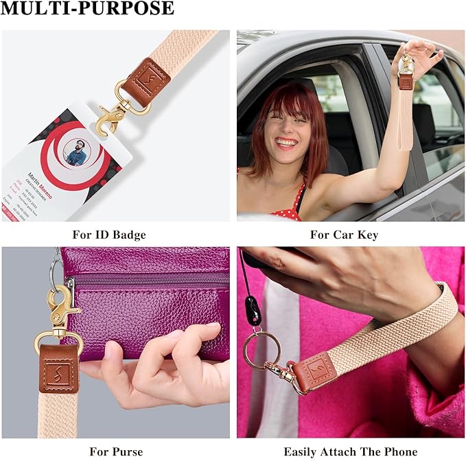 Fishent Stretchy Wristlet Keychain,Braided Cute Wrist Lanyards for Keys, Key Chain Holder for Women Men, Wrist Strap Keychain for Car Keys Phone Camera Wallet ID Badges Card (Pink Sands)