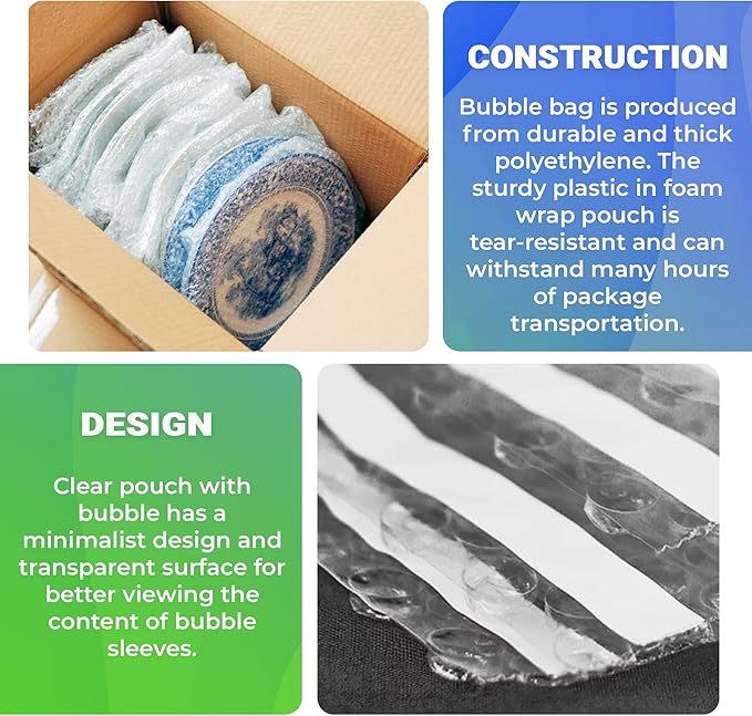 Clear Bubble Out Bags, 12 x 11.5 Inches. 10 Pack Self Seal Bubble Pouches. Polyethylene Clear Bubble Bags for Packing. Waterproof Clear Bubble Out Pouches for Fragile Things