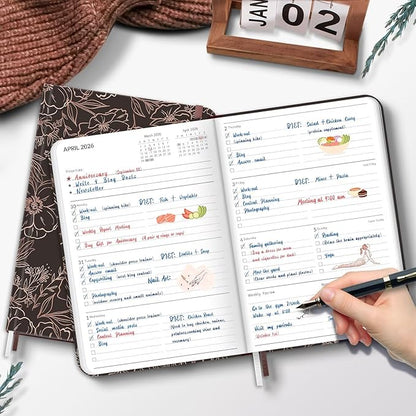 2026 Planner, 12 Month Weekly and Monthly Calendar 2026, Hardcover Daily Agenda Planners from Jan. to Dec, Habit Tracker Journal with Ribbon Bookmark 5.75" x 8.4"(Gold Flower)