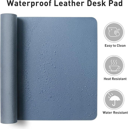 Aothia Leather Desk Pad Protector, Office Desk Mat, Large Mouse Pad, Non-Slip PU Leather Desk Blotter, Laptop Desk Pad, Waterproof Desk Writing Pad for Office and Home (48"x17", Denim Blue)