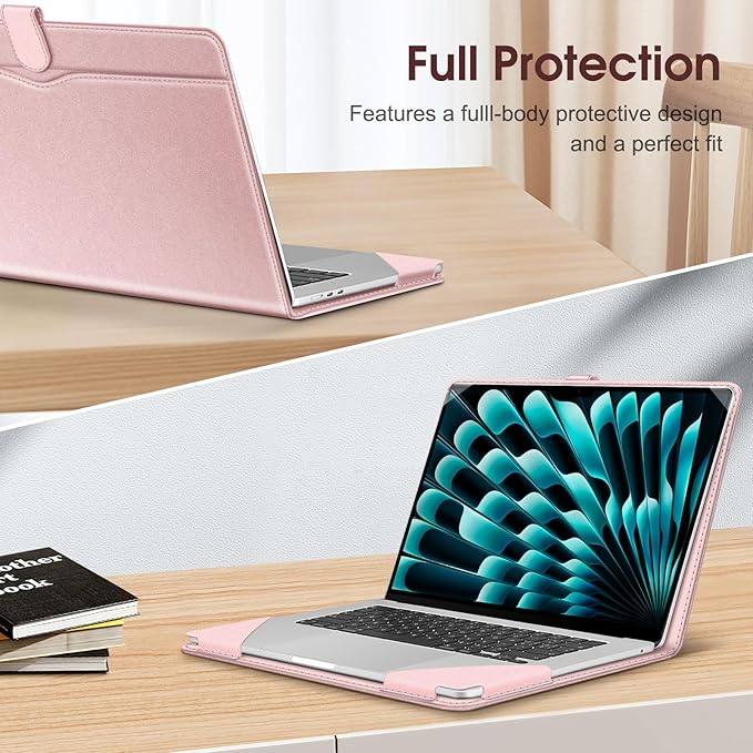 Fintie Sleeve Case for MacBook Air 15 Inch A3114 A2941 (2023 2024 Release), Premium PU Leather Folio Book Cover for MacBook Air 15.3" M2 M3 Chip with Liquid Retina Display and Touch ID, Rose Gold