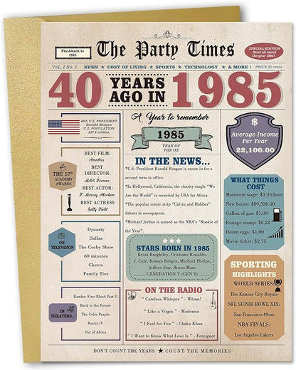 40th Birthday Card Gifts Men Women, 40 Year Old Birthday Decorations for Husband Wife