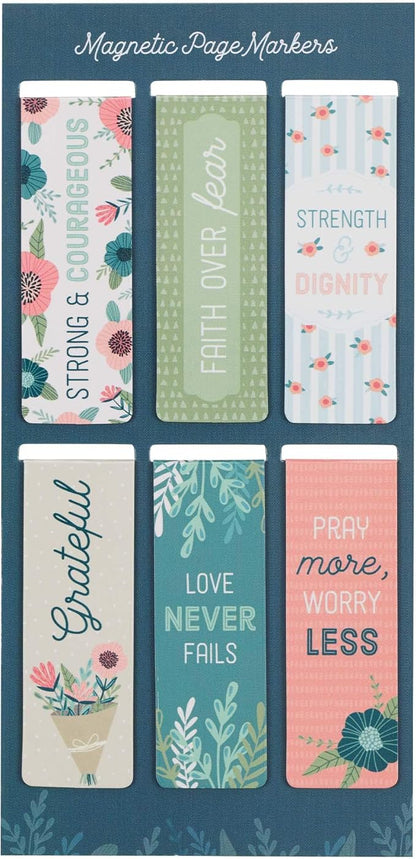 Christian Art Gifts Magnetic Scripture Bookmark Set for Women with Beloved Faith Favorites - Inspirational Floral Garden Magnetic Bible Verse Pagemarker Set of 6 for Bibles and Books, Size 2.3” x 0.8”