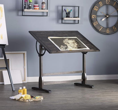 Studio Designs Vintage Drawing/Drafting Table with Pencil Ledge - 42" W x 30" D - Distressed Black - Adjustable Tilting Top