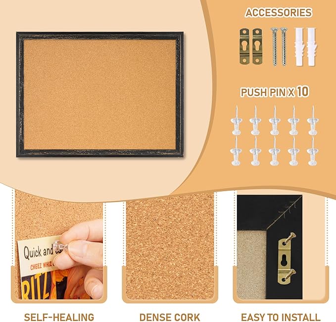 DOLLAR BOSS Cork Board for Office 36 X 24 Inches Cork Boards for Walls Bulletin Board, Decorative Hanging Pin Board Rustic Wooden Frame Vision Board Cork Notice Board for Office Home Decor, Black