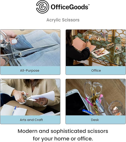 OfficeGoods 9” Stainless Steel Acrylic Scissors for Office and Home - Aesthetic and Sharp All Purpose Scissors, Perfect for Sewing, Arts and Crafts - Silver