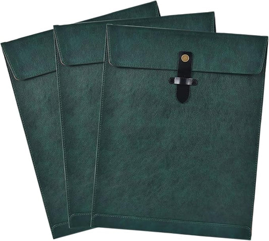 Green Leather File Folder Letter Size, File Organizer, Important Document Folder, Document Organizer, Laptop Sleeve Notebook Case, Leather Folder Paper Storage, A4 Envelopes Filing Folder 3PCS