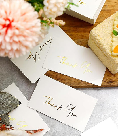 Winoo Design Gold Mini Thank You Cards Small Business - 100 PK - Flat Card No Fold, 2 x 3.5 Inches Thank You for Your Order Cards Thank You for Your Support Cards for Wedding Off White Color