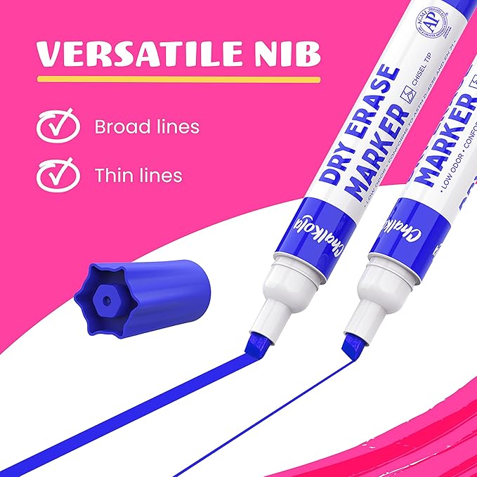 Chalkola Dry Erase Markers Bulk (60 Pack, 12 Vibrant Colors) | Chisel Tip WhiteBoard Markers, Dry Erase Pens - White Board Pens for Kids, Teachers - Home, Office, School Classroom Supplies