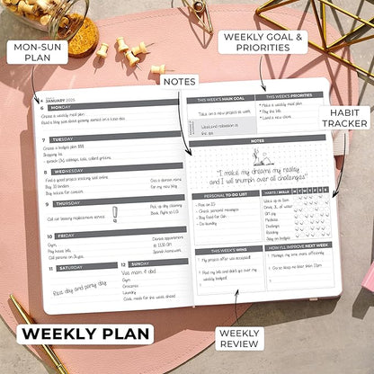 Clever Fox Dated Planner 2025-2026 – Weekly Life Planner Notebook for Goal Setting & Time Management – Planner with Habits Tracker, to-do List & Dated Pages – A5, Lasts 1 Year (Rose Gold)