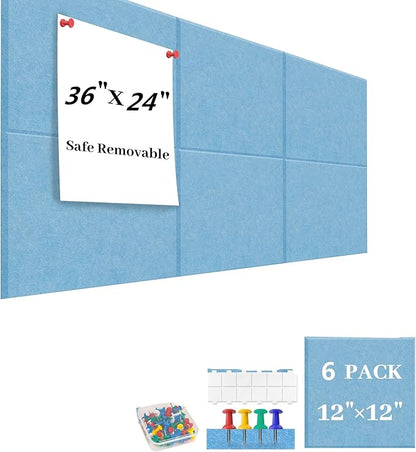 Large Cork Board for Walls Blue Felt Board Alternative -Felt Bulletin Board Tiles for Office Wall Decor,corkboard,Push pin Board Wall Organizer for Office -6Pack (Blue)