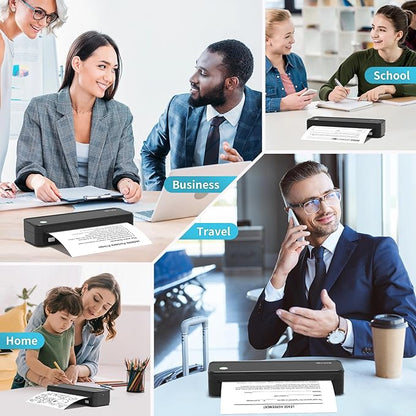 300DPI Portable Printer Wireless for Travel, Inkless Small Bluetooth Printers for Home Use, Compatible with Mobile Phone & Laptop, Support 8.5 x 11 Inch & A4 Thermal Printer Paper, Black