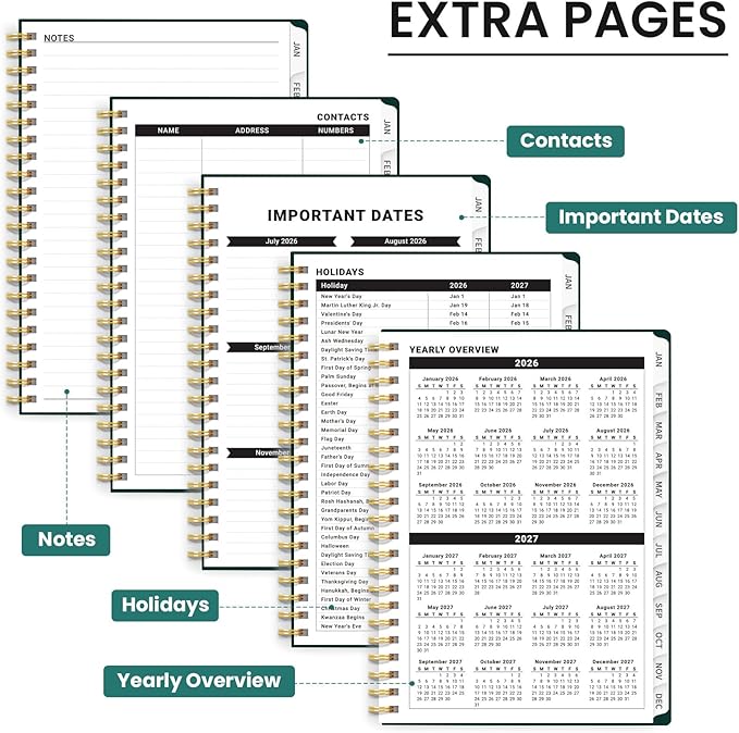 2026 Planner, Weekly and Monthly Planner for Women, January 2026 to December 2026, Pretty Hardcover 2026 Calendar Planner Book with Tabs, Inner Pocket, Spiral Bound, Perfect Office Home School Supplies - 8.5" x 11", Enchanted Forest
