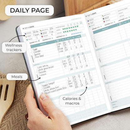 Clever Fox Food Journal - Daily Food Diary, Meal Planner to Track Calories & Nutrients, Weight Tracker Notebook, A5 (Silver Black)