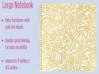 Lilly Pulitzer Gold Large Hardcover Spiral Notebook, 11" x 9.5" with 160 College Ruled Pages, Beach Haven