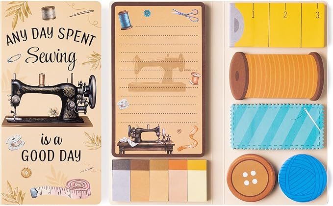 Retro Sewing Sticky Notes Set - Any Day Spent Sewing is A Good Day Self-Stick Note Pads Teacher Appreciation Notepads Writing Memo Pad Page Marker Back to School Office Supplies, 550 Sheets